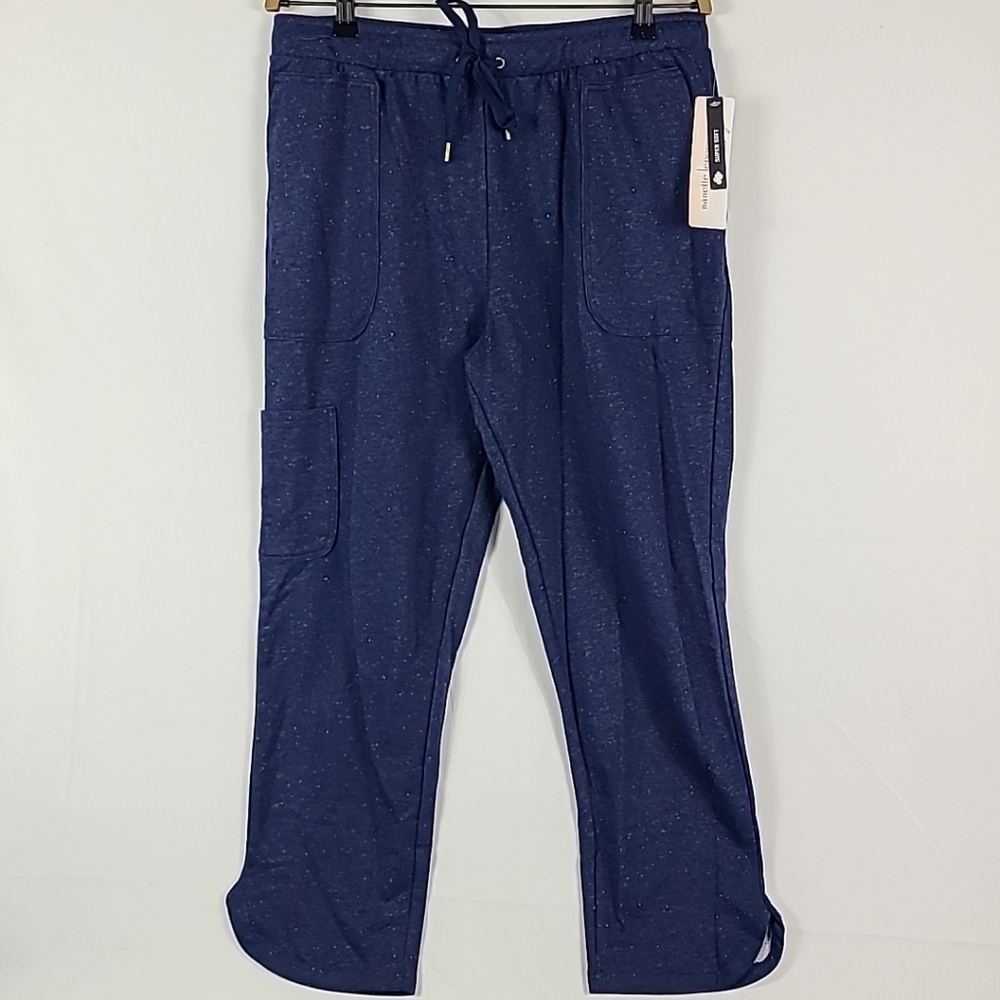 NEW Nanette Lepore Women's French Terry Cargo Jogger Blue Speckle Cotton Sz L